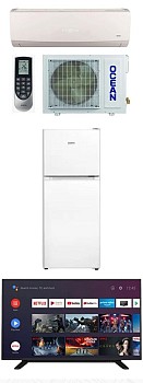 Ensemble électroménager de qualité : réfrigérateur, climatiseur et télévision Toshiba Smart TV 65 pouces 4K Ultra HD à vendre