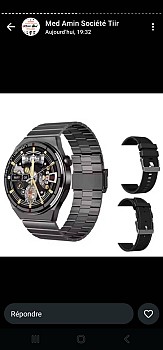 Montre Noire avec Bracelets en Cuir et Métal - Mécanisme Interne Blanc