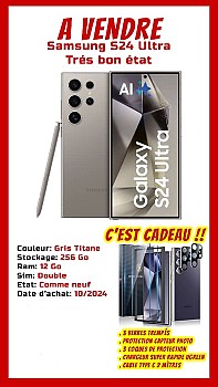 Samsung S24 Ultra, comme neuf, prix négociable