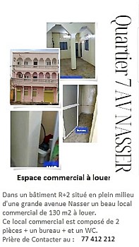 Local commercial de 130m2 à louer au cœur de l\'Avenue Nasser