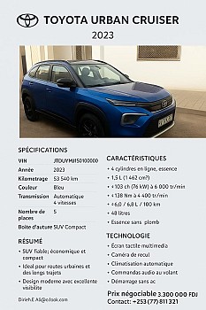 Toyota Urban Cruiser 2023, négociable