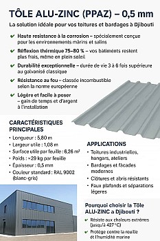 Tôle Aluzinc 6m en aluminium 0,50mm - Société import-export