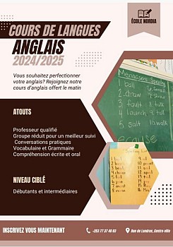 Cours d\'anglais pour tous niveaux - Centre-ville, 19h à 21h