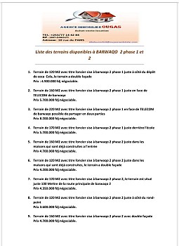 9 Terrains sise à Barwaqo 2 Phase 1 et 2