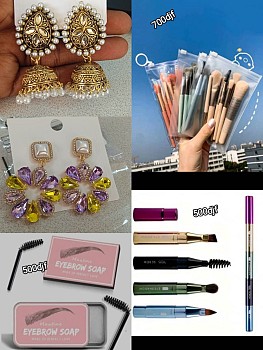 Accessoires de mode : Pinceaux, boucles d\'oreilles, et foulards