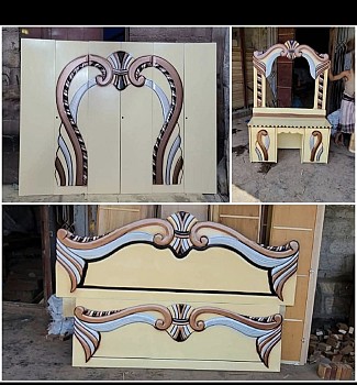 Lit conjugal en bois, 2 places, structure solide