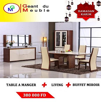 Table à manger + Living + Buffet Miroir