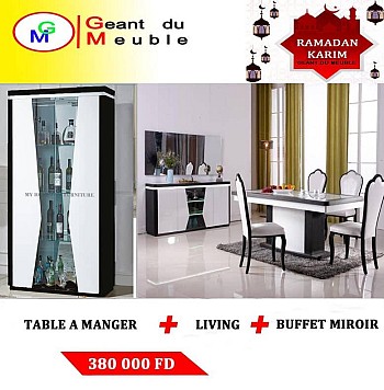 Table à manger + Living + Buffet Miroir