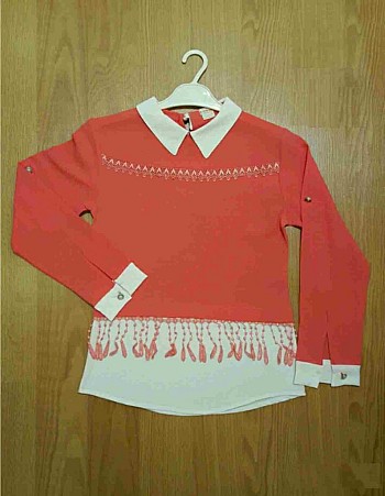 Chemisier bicolore manches longues fille