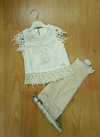 Ensemble mode top à franges + pantacourt