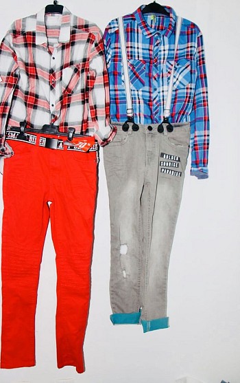 Ensemble garçon pantalon et chemise manches longues à carreaux