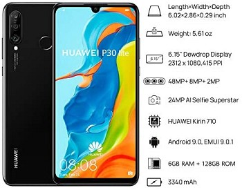 Huawei P30 Lite Dual SIM - 128GB, 6GB RAM, 4G LTE