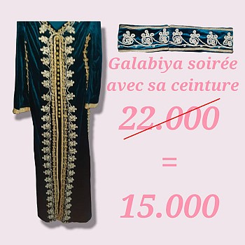 Galabiya soirée avec sa ceinture (bleu pétrole) à vendre