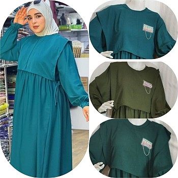Abaya élégante bicolore avec manches bouffantes