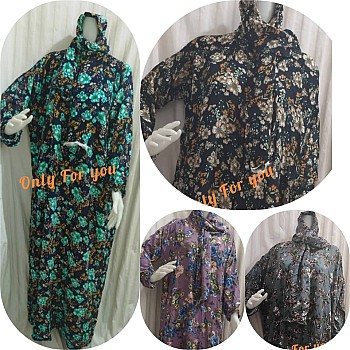 Ensemble abaya et hijab fleuris, tissu léger et fluide à vendre - plusieurs couleurs disponible