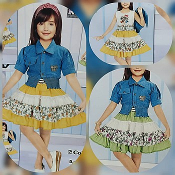 Robe fleurie à volants avec veste en jean pour fille