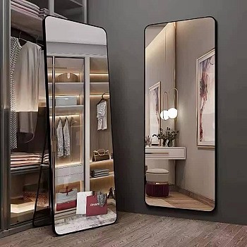 Miroir de sol moderne avec support sur pied
