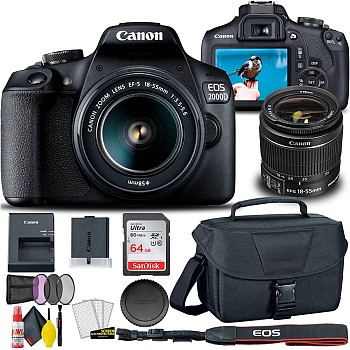 Canon Eos 2000D avec accessoires (sac, carte mémoire, chargeur)