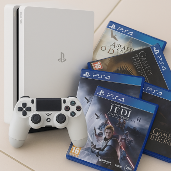 PS4 Slim Blanche en Excellent État + 2 Manettes et 6 Jeux Inclus