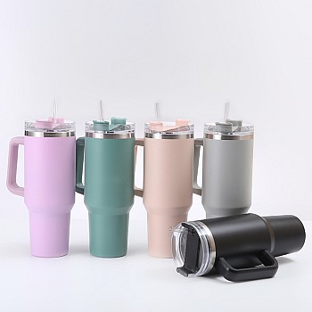 Mug thermique 1200ml en acier inoxydable avec paille et poignée