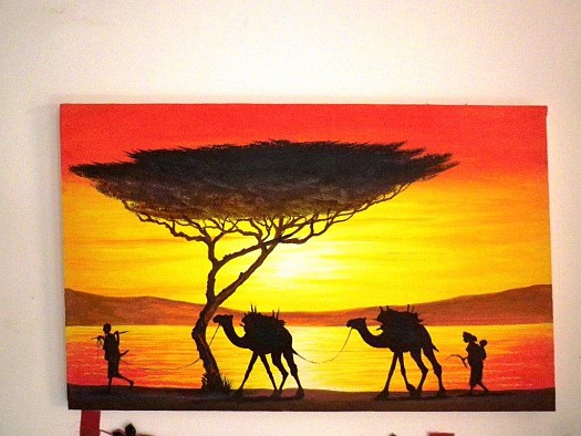 Vends tableau dromadaires au coucher de soleil Djibouti Vends tableau dromadaires au coucher de soleil Djibouti