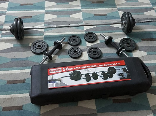 York Stainless Iron Barbell and Dumbbell Set