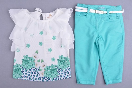 Ensemble fille vert clair imprimé fleurs