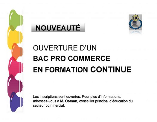 BAC PRO COMMERCE EN FORMATION CONTINUE