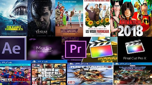 Films, séries, Animés, logiciels et toutes sortes des jeux consoles et pc
