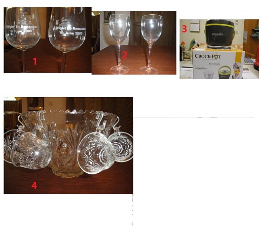 Verres de vin et bol a punch et mijoteuse