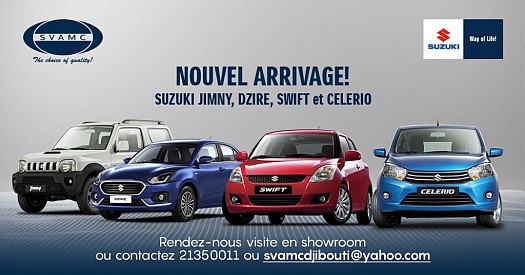 SVAMC : Nouvel arrivage SUZUKI CELERIO, SWIFT, DZIRE et JIMNY