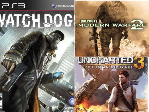 Uncharted 3 + watch dog + call of duty modern war far 2 PS3