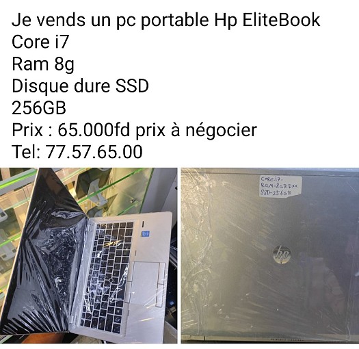 Ordinateur portable HP Elitebook i7, 8 Go RAM, 256 Go SSD
