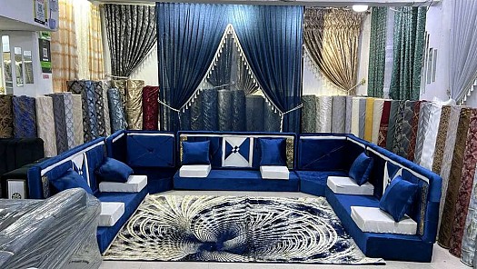 Salon d’angle 7 places en velours bleu - Neuf