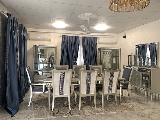 Salon complet moderne et salle à manger et décorations