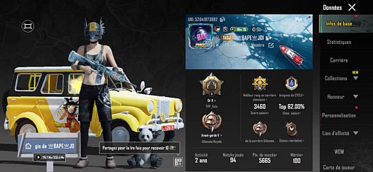 Compte Pub Mobile avec collection d\'armes M416 et Groza
