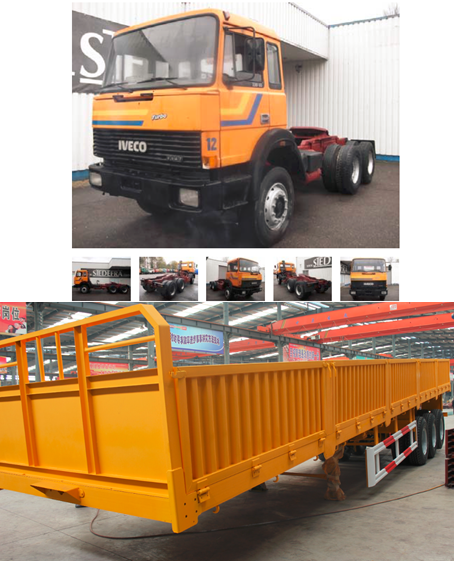 tracteur poids lourd iveco 330-30 6x4 turbostar et remorque trois axes