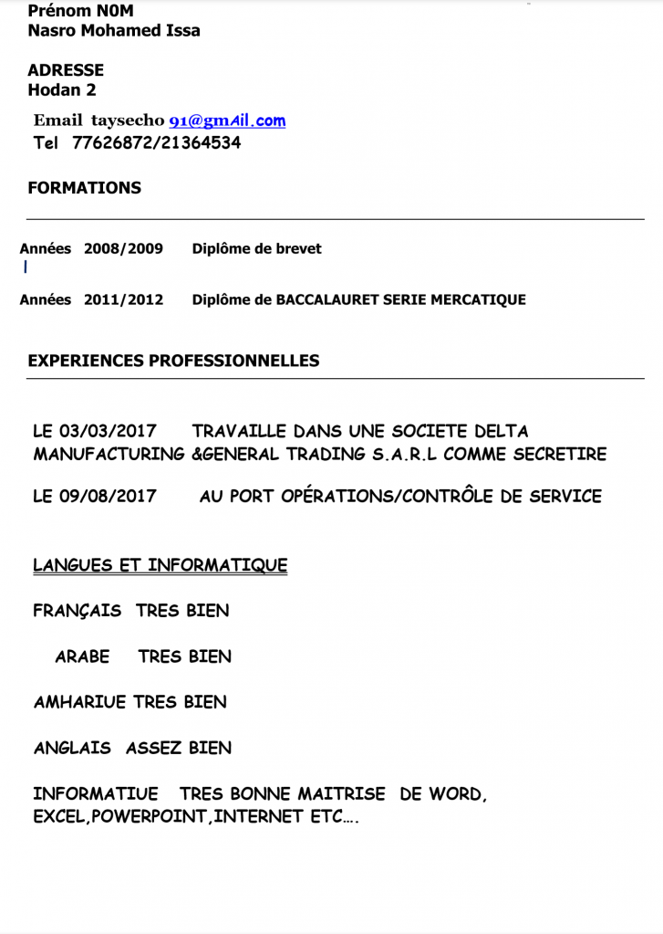 Demande d'emploi à Djibouti